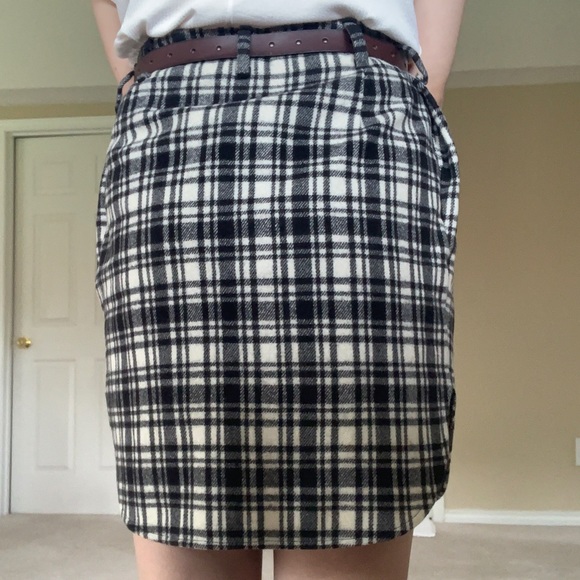 max mara black & ivory cinched plaid wool skirt - Picture 5 of 9